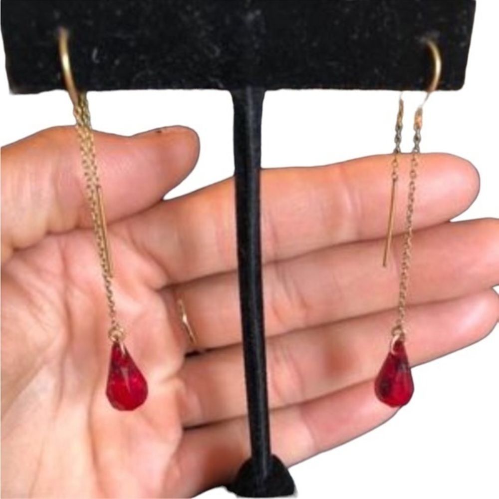 Swarovski Elements Crystal Sterling Silver Chain Threader Teardrop Earrings